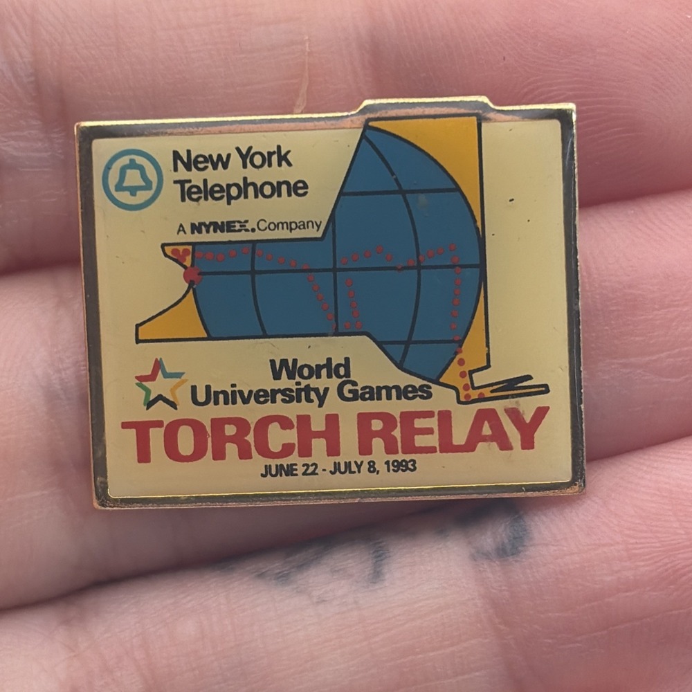 New York Telephone World University Games‎ Torch Relay Lapel Hat Pin